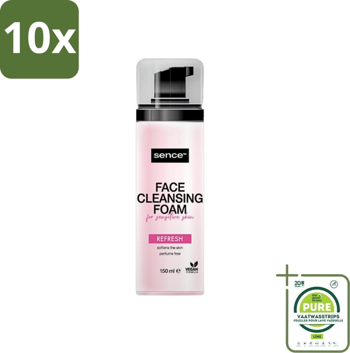 10 x Sence - Gevoelige Huid - Gezichtsreiniger - Foam - 150 ml - Grootverpakking - Gevoelige Huid Reinigen - Gezichtsreiniger Foam - Milde Reiniging - Poriën Reinigen - Make-up Verwijderen