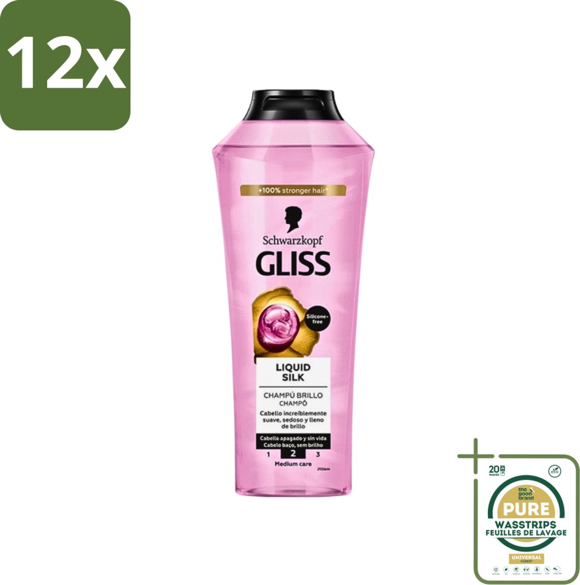 Gliss-Kur - Shampoo - Liquid Silk - Zijdezachte Haarverzorging - 400 ml - Voordeelverpakking - 12 stuks - Haarvoeding - Glanzend haar