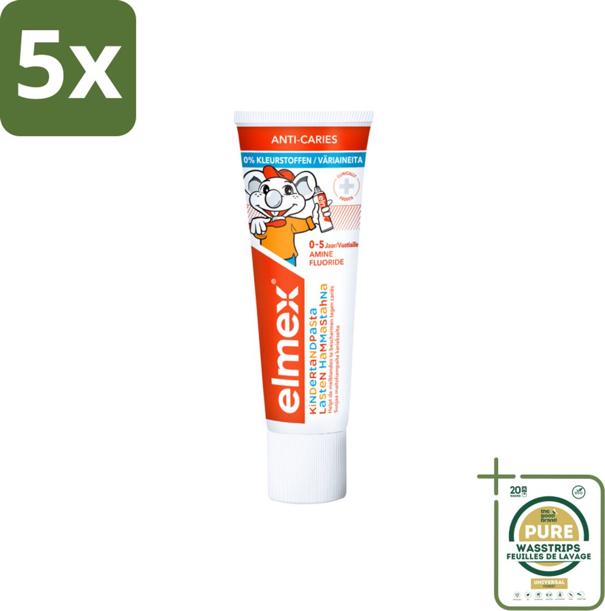 5 x Elmex Gel-Tandpasta Peuter (0-5 Jaar) 75 ml - Grootverpakking - Peuter Tandpasta - Anti Cariës Tandpasta - Aminfluoride Tandpasta - Cariës Bescherming - Remineralisatie Tanden