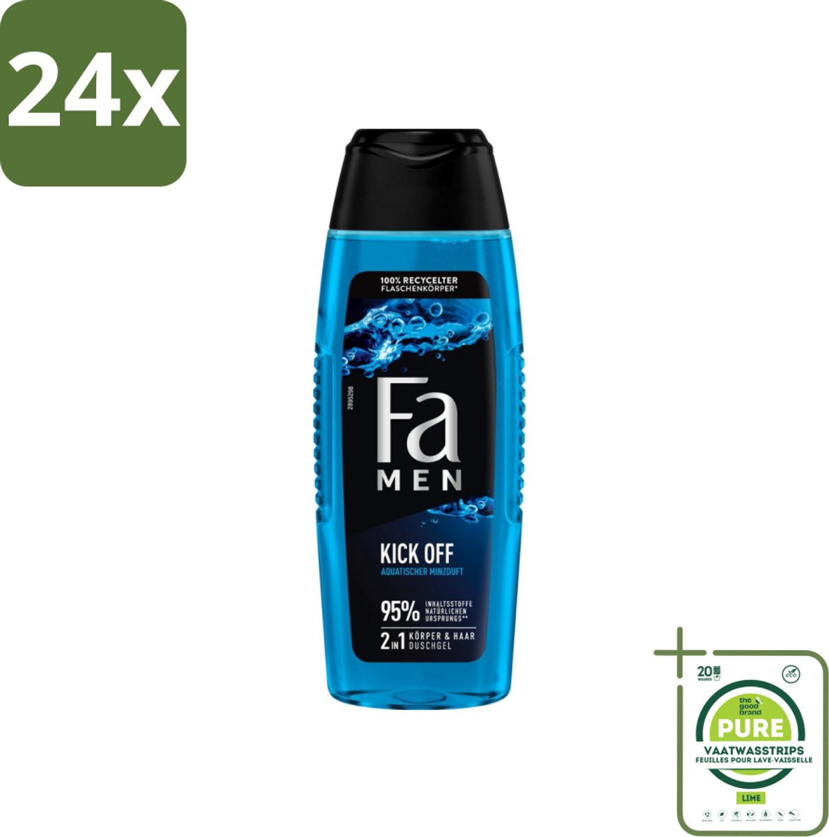 Fa Men - Douchegel - Kick Off - Verfrissend & Energiek - Verzorgend - 250 ml - Voordeelverpakking - 24 stuks - Douchegel mannen - Watermunt geur