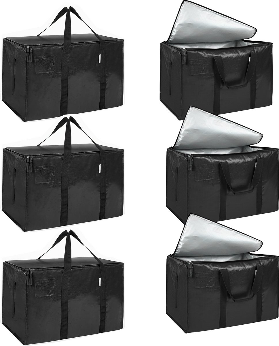 Savia Verhuistassen XXL Set van 6 Extra Sterk – Zwart – Verhuisdozen 90L voor Zware Spullen & Glazen – Boekendozen – Moving Boxes – Big Shopper – Opbergdoos Opbergbox Opbergbak – Wastas