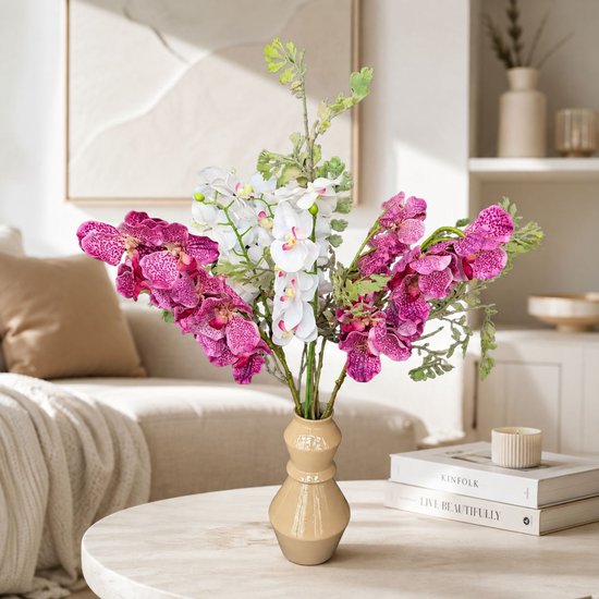Kunstorchideeën Boeket – Roze/Wit – 2 Takken – Decoratieve Kunstbloemen – Onderhoudsvrij – Excl. Vaas