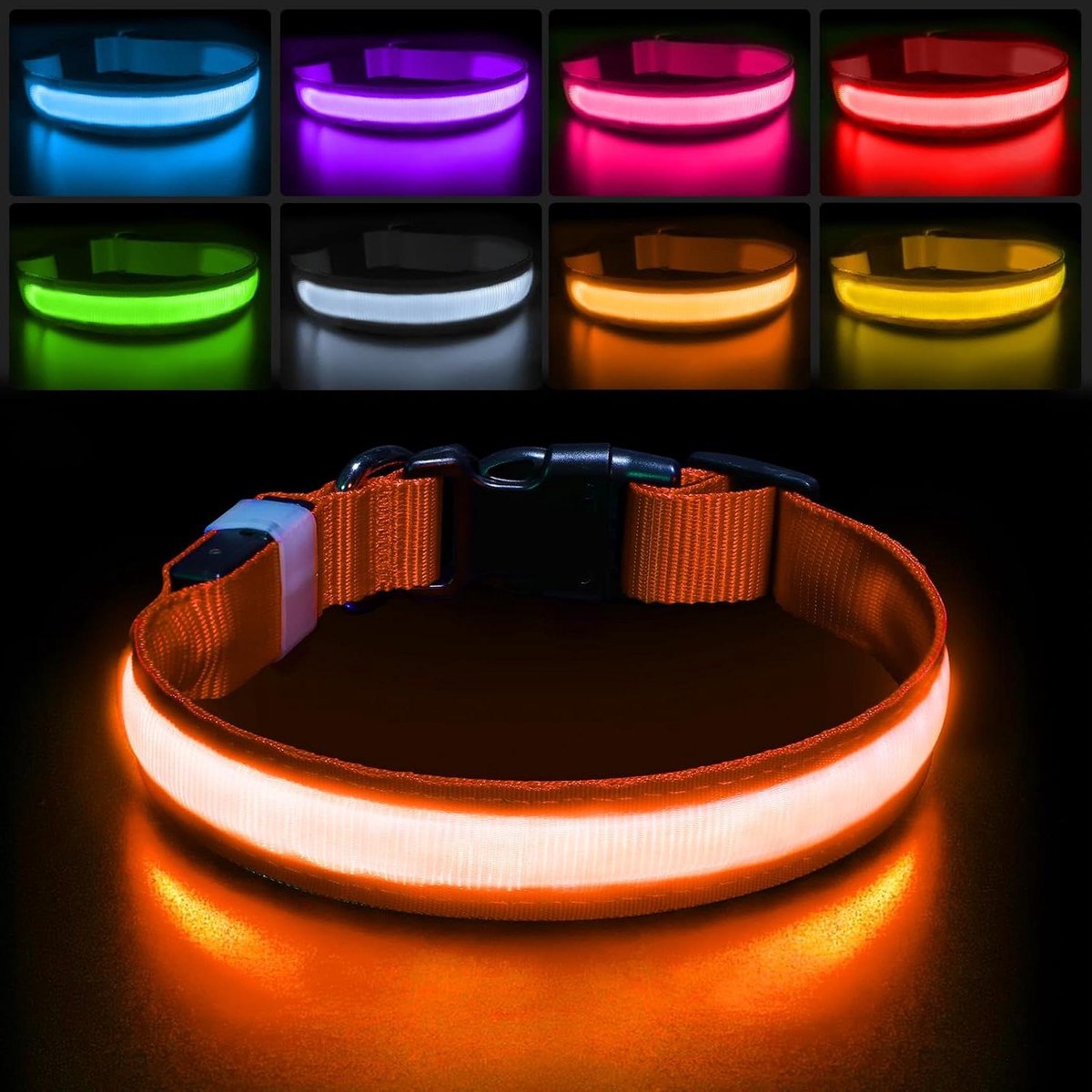 LED Hondenhalsband - Verlichte Halsband - Veiligheid in Donker - 7 Kleur Modes - Verstelbaar L - Oranje