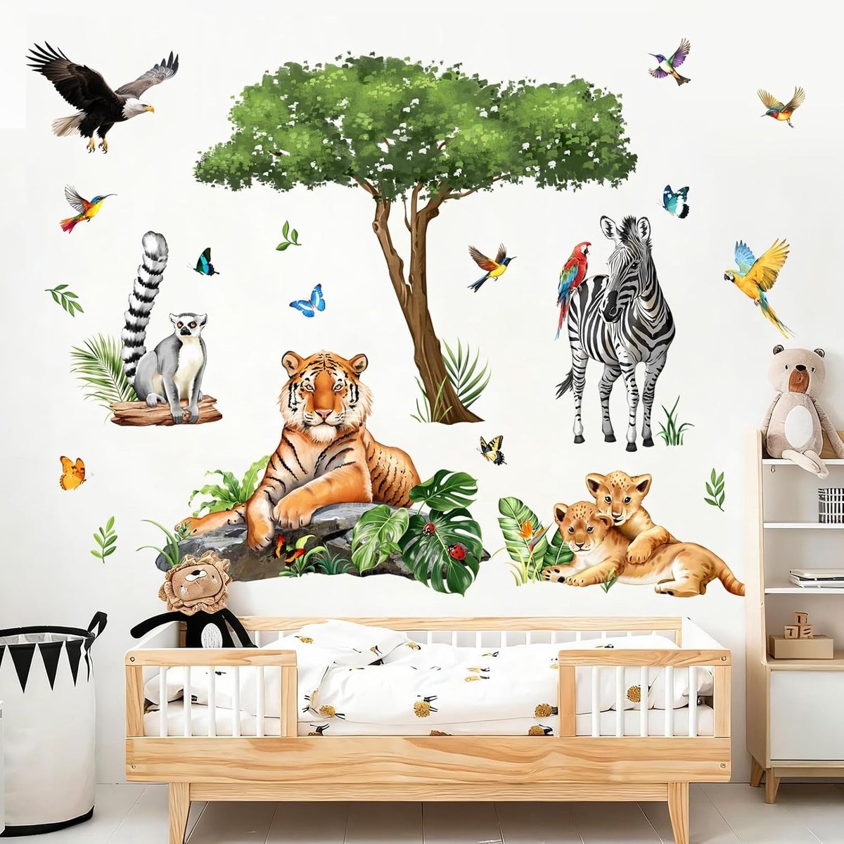 XXL Wanddecoratie Safari Dieren met Boom - Jungle Tijger, Luipaard en Zebra voor Kinderkamer en Jongenskamer