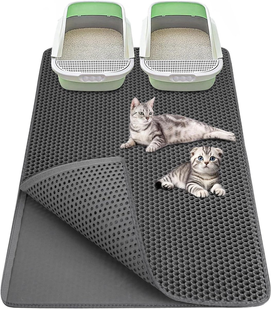 Kattenbakmat XXL - Honingraatmat - Kattenbak Schoon - Dubbellaags Waterdicht - 90 x 60 cm - Grijs