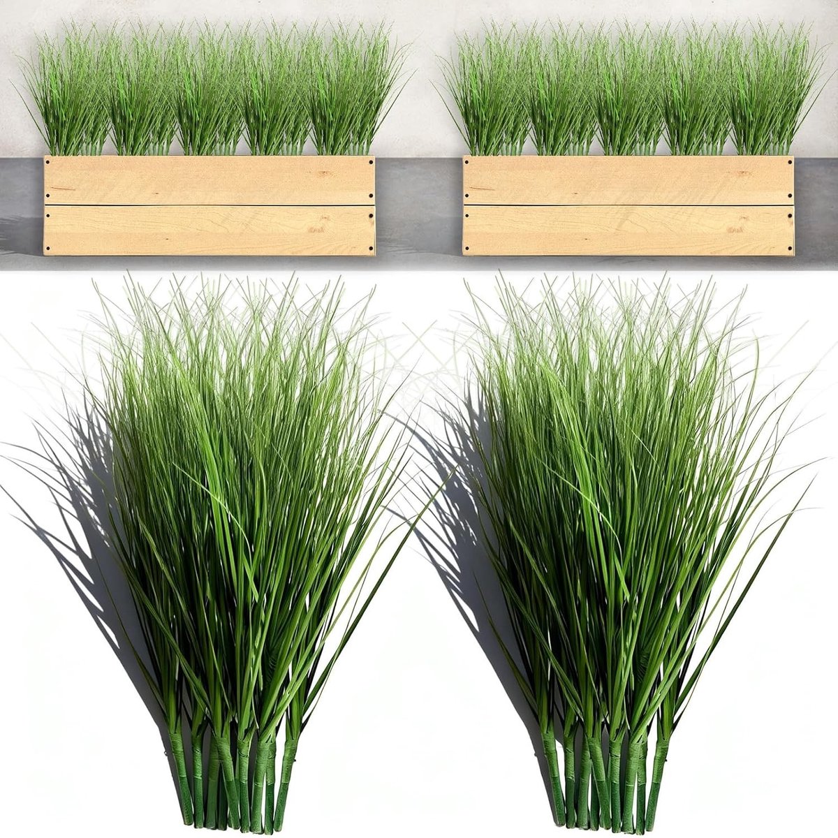 Set van 20 Kunstmatige Uiengras Planten van 25 cm Hoog - Weerbestendige Groene Decoratie voor Tuin, Balkon en Woonkamer - UV-bestendig en Realistisch Uitziend