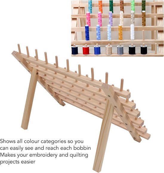 Vouwbare draadhouder van beukenhout met 60 spoelen, ideaal voor borduren, quilten en sieraden maken — afbeelding 3
