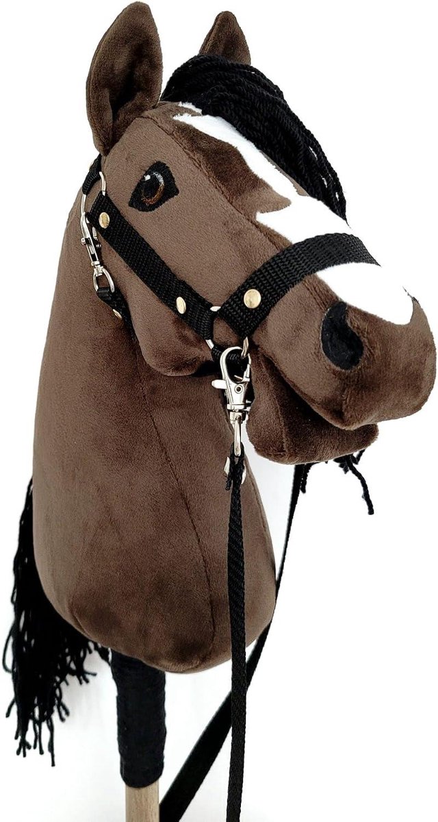 Stokpaard met kantar - Paard op stok - Rollenspel - 100% handgemaakt - 70 centimeter - Donkerbruin