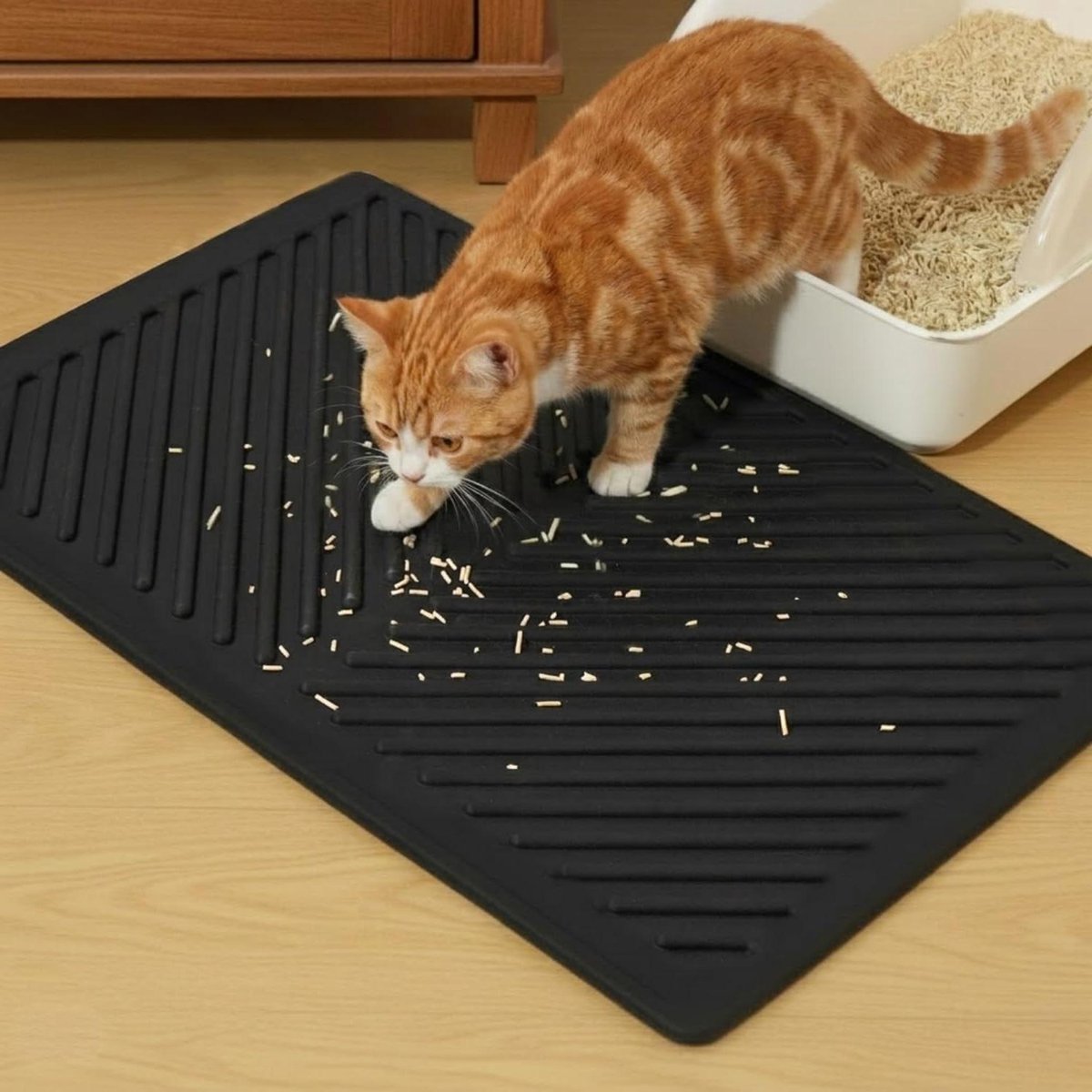 Kattenbakmat Siliconen - Strooisel Vanger - Houdt Vloer Schoon - Waterdicht Verhoogde Rand - 60 x 38 cm - Zwart