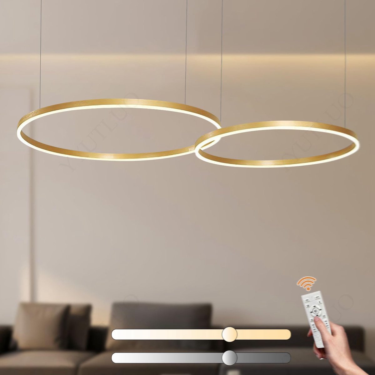 LED-kroonluchter moderne DIY - 2 goud ringen 60+80cm - metaal en acryl - dimbaar met afstandsbediening - ShopVlot