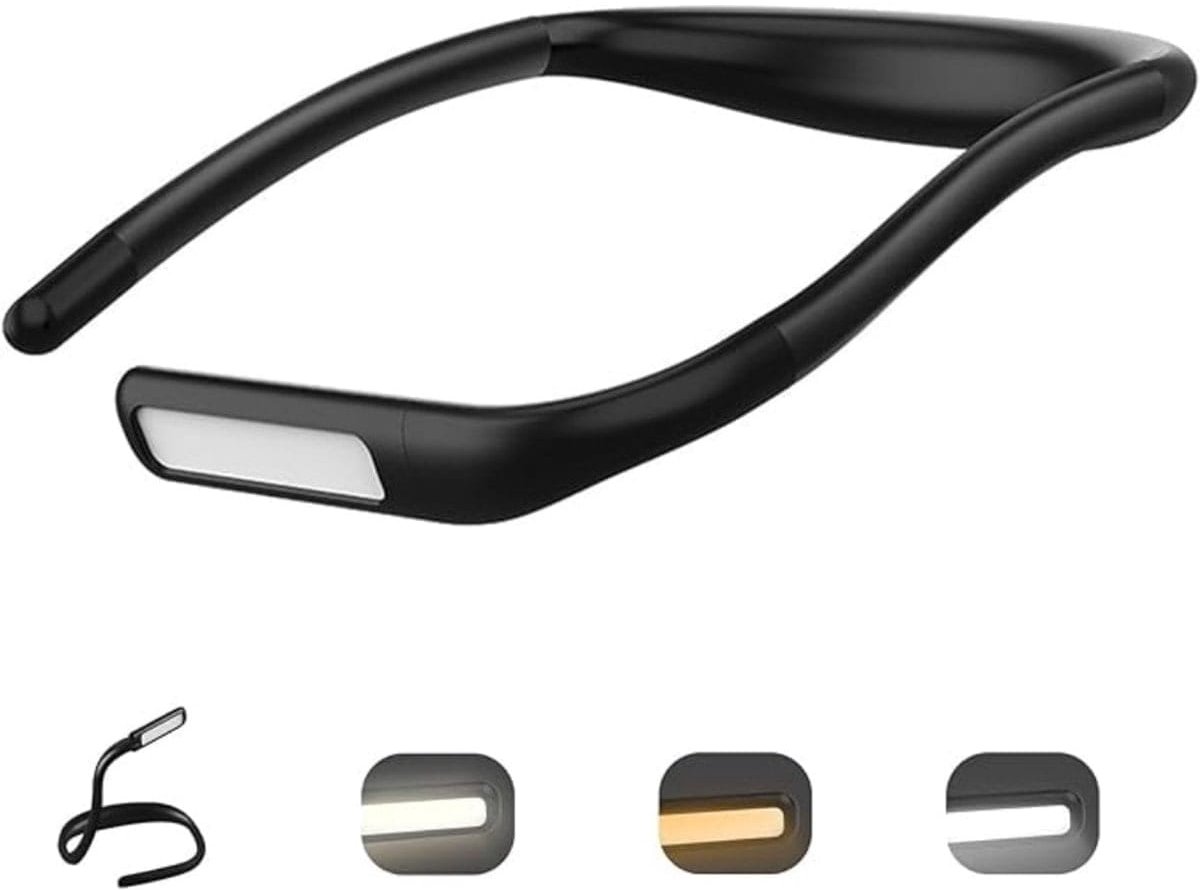 Klarven® Neklampje Zwart - Handsfree LED, Oplaadbaar via USB-C - Dimbaar, 2 Lichtpunten van elk 120 lm - Flexibele Armen - Siliconen, B 13 x D 4 x H 20 cm