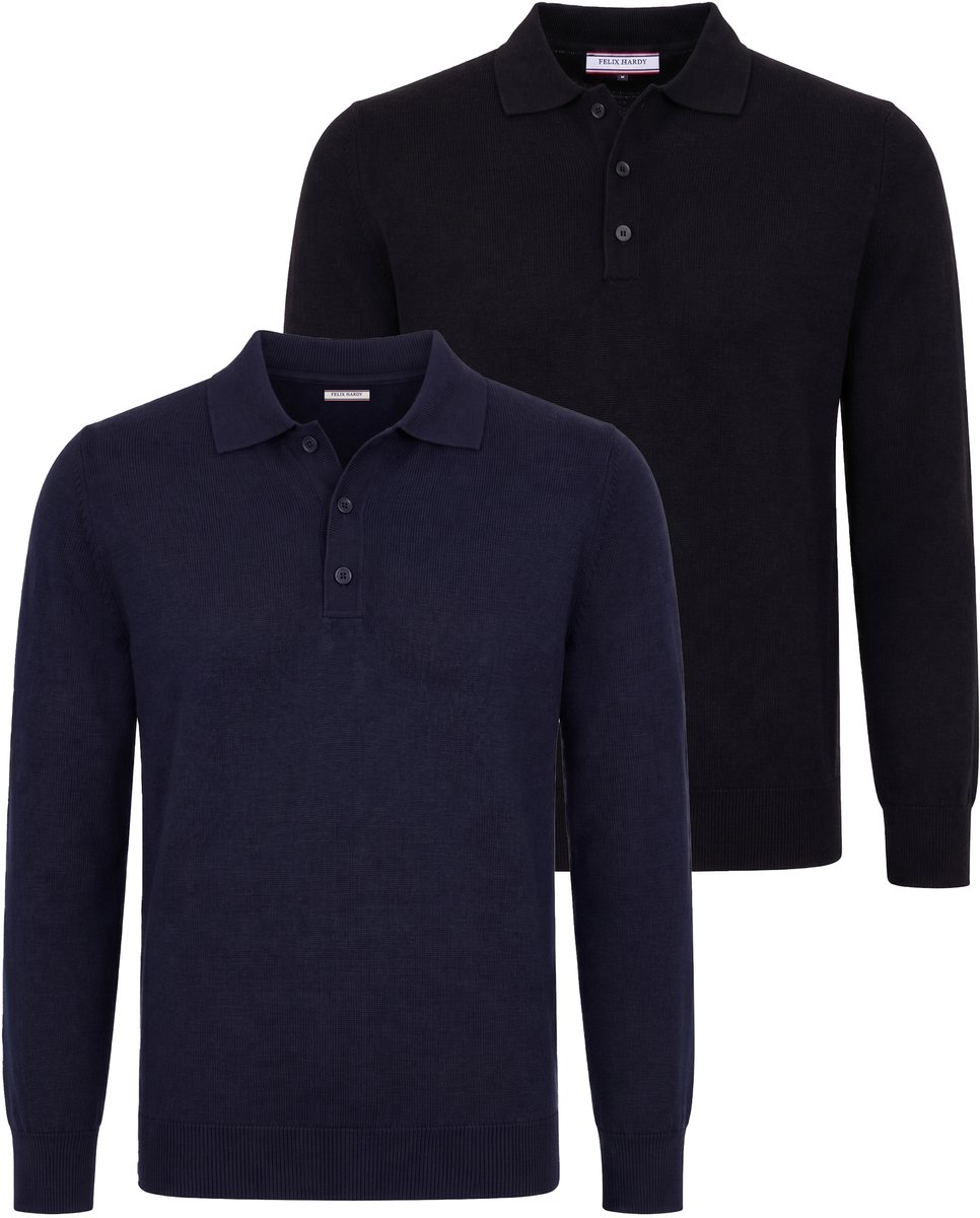 Felix Hardy Set Van 2 Truien Met Polokraag - 100% Katoen Heren Zwart-Navy - 2Xl
