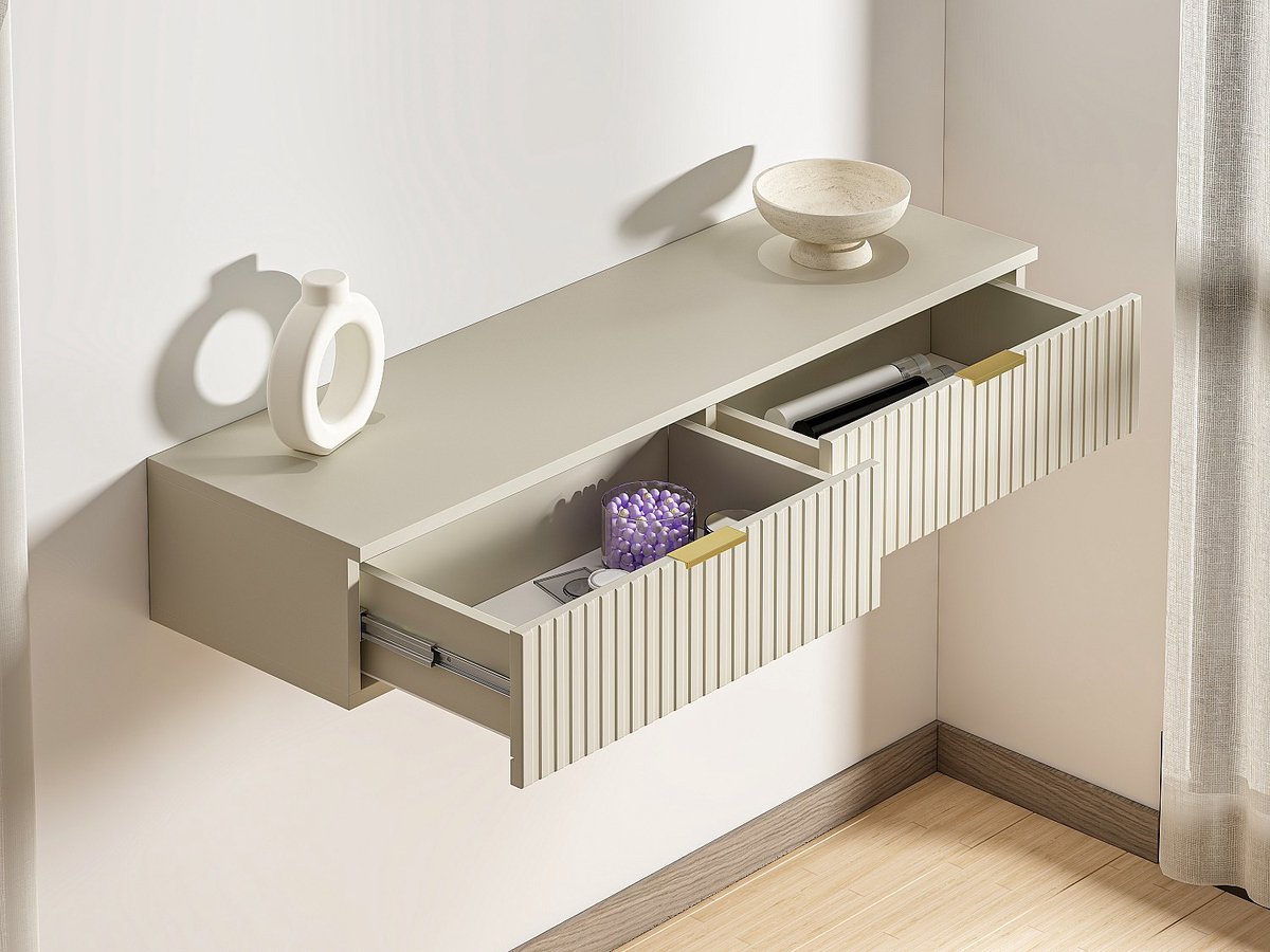 Vente-unique Zwevende consoletafel met 2 lades - Beige - FRALYN