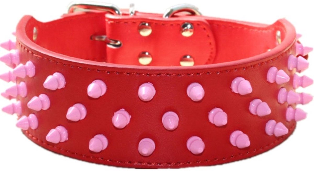 Elzusha - Leren Hondenhalsband met Spikes voor Medium/Large Honden in Rood