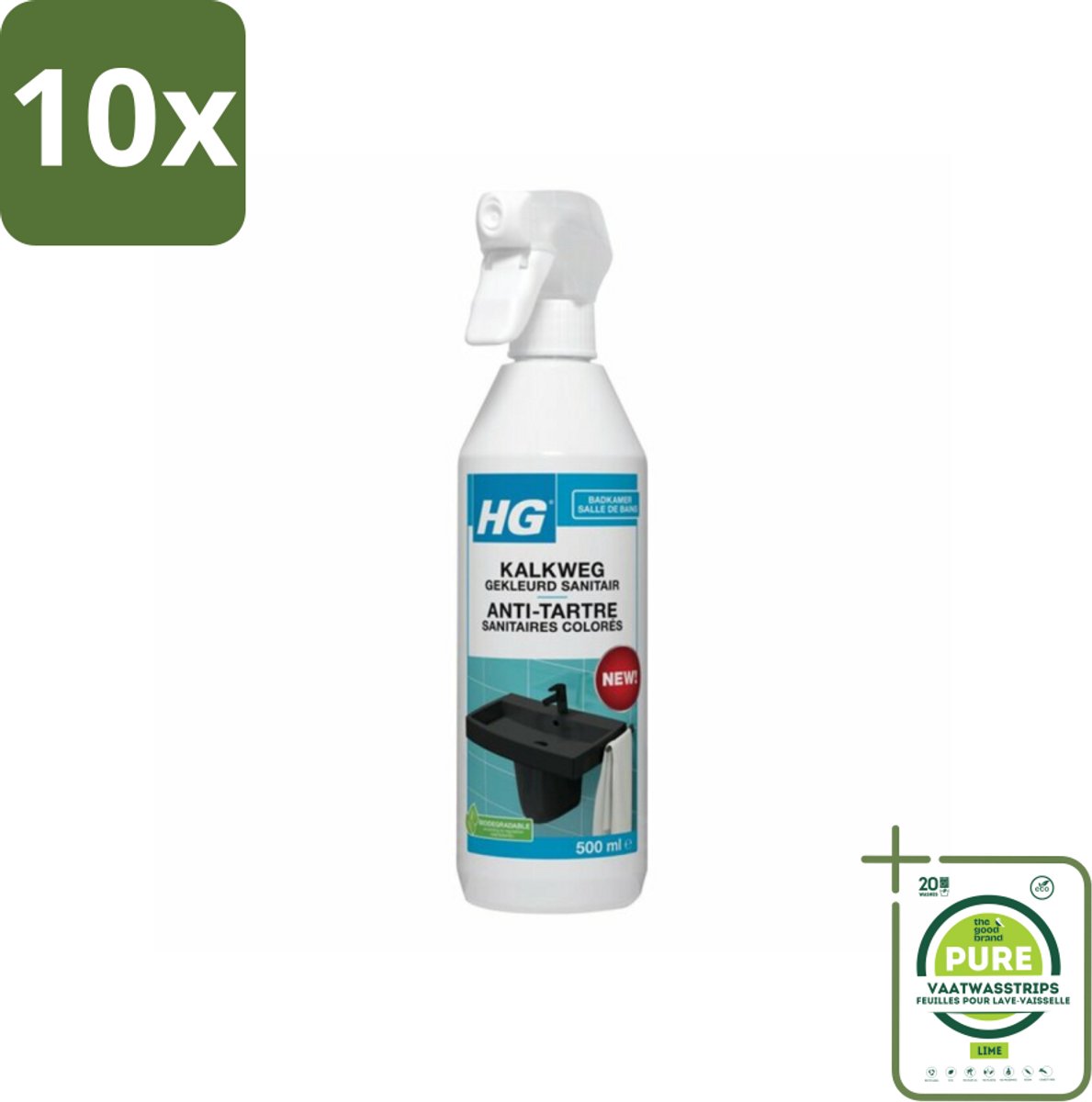 10 x HG Kalkweg Gekleurd Sanitair 500 ml - Grootverpakking - Kalkverwijderaar - Gekleurd Sanitair - Badkamerschoonmaak - Kalk - Kranen Schoonmaken