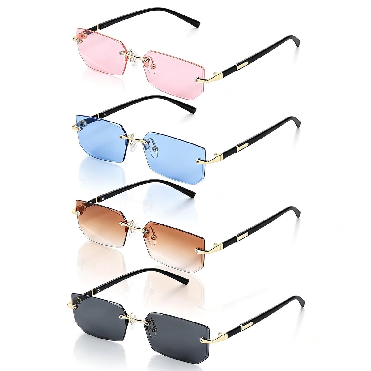 Elzusha - Set van 4 Rimless Rectangular Zonnebrillen met UV-bescherming