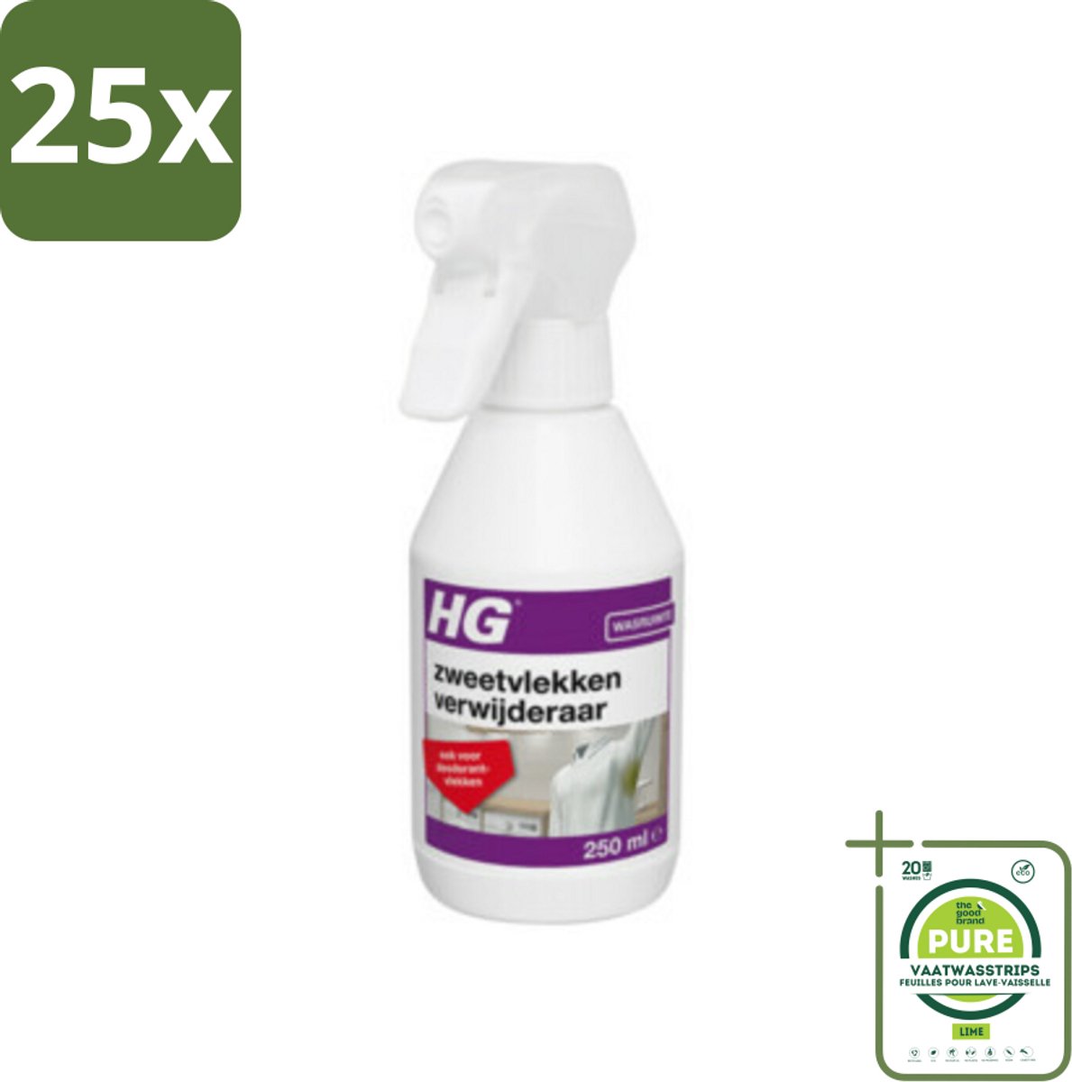 25 x HG Zweetvlekkenverwijderaar 250 ml - Grootverpakking - Zweetvlekken Verwijderen - Deodorantvlekken Verwijderen - Vlekkenverwijderaar - Wasmiddel - Textielreiniger