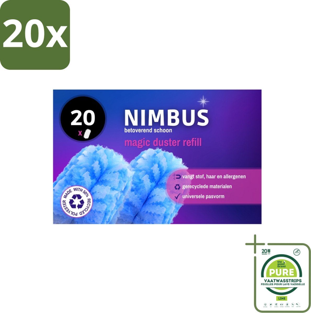 20 x NIMBUS Magic Duster Navulling 20 stuks per verpakking - Grootverpakking - Stofdoekje - Stofverwijderen - Stofallergie - Haren Verwijderen - Duster
