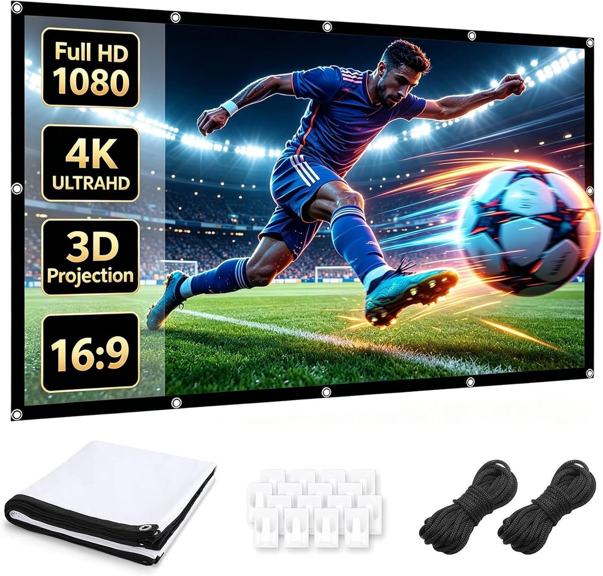 Groot 100 inch opvouwbaar projectiescherm voor 4K beamer, HD kwaliteit, dubbelzijdig, ideaal voor thuisbioscoop en buitenactiviteiten
