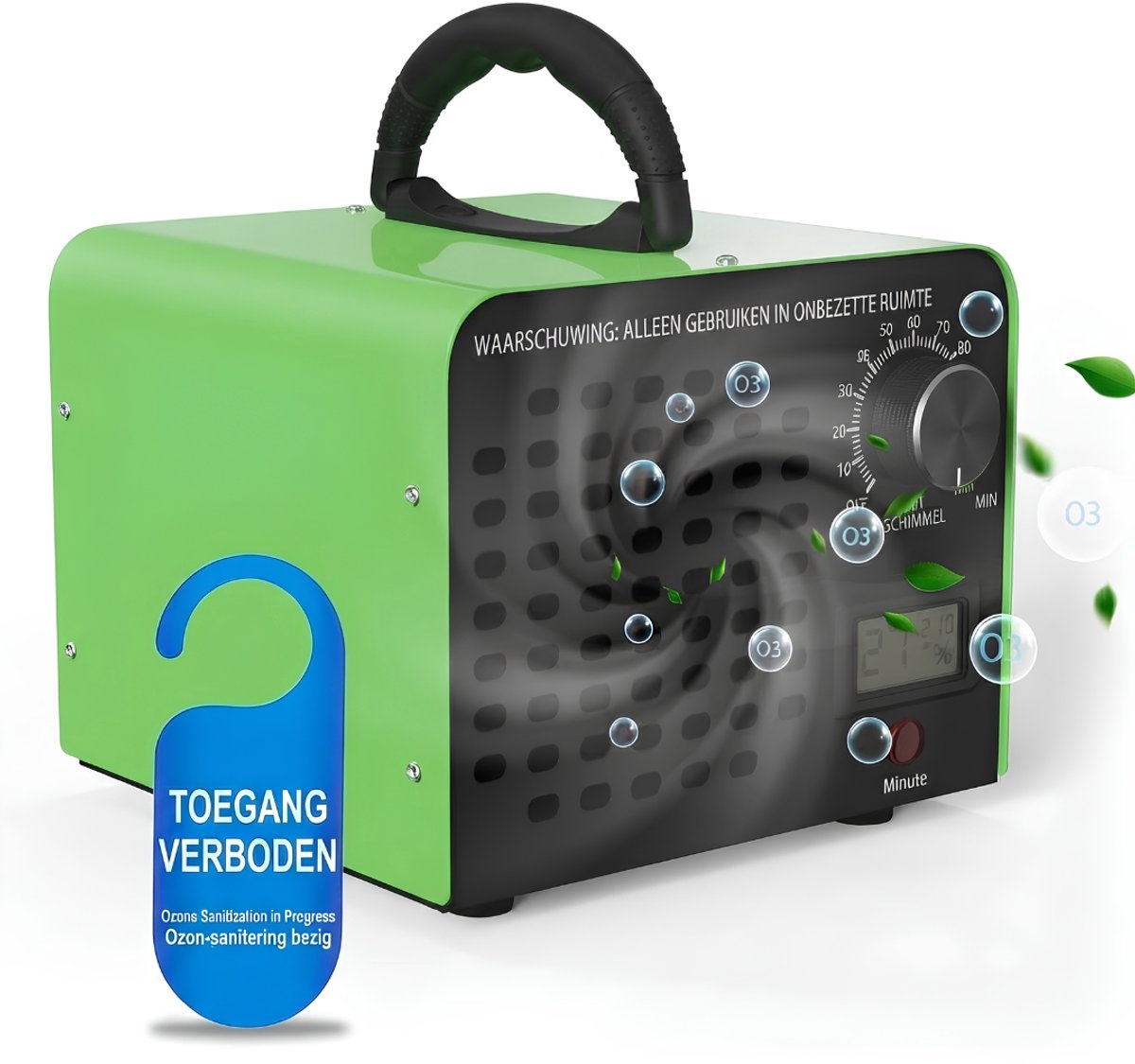 LNMsolutions® Ozon generator - Ozon luchtreiniger - Ozonmachine voor Geurverwijdering - Groen - 18cm x 18cm x 15cm