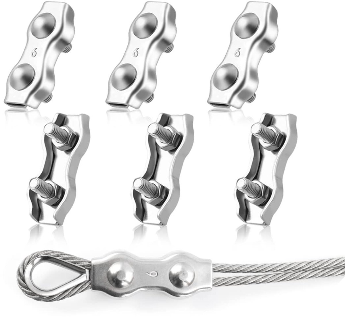 Elzusha - Set van 6 Roestvrijstalen Kabelclips voor 6mm Kabels