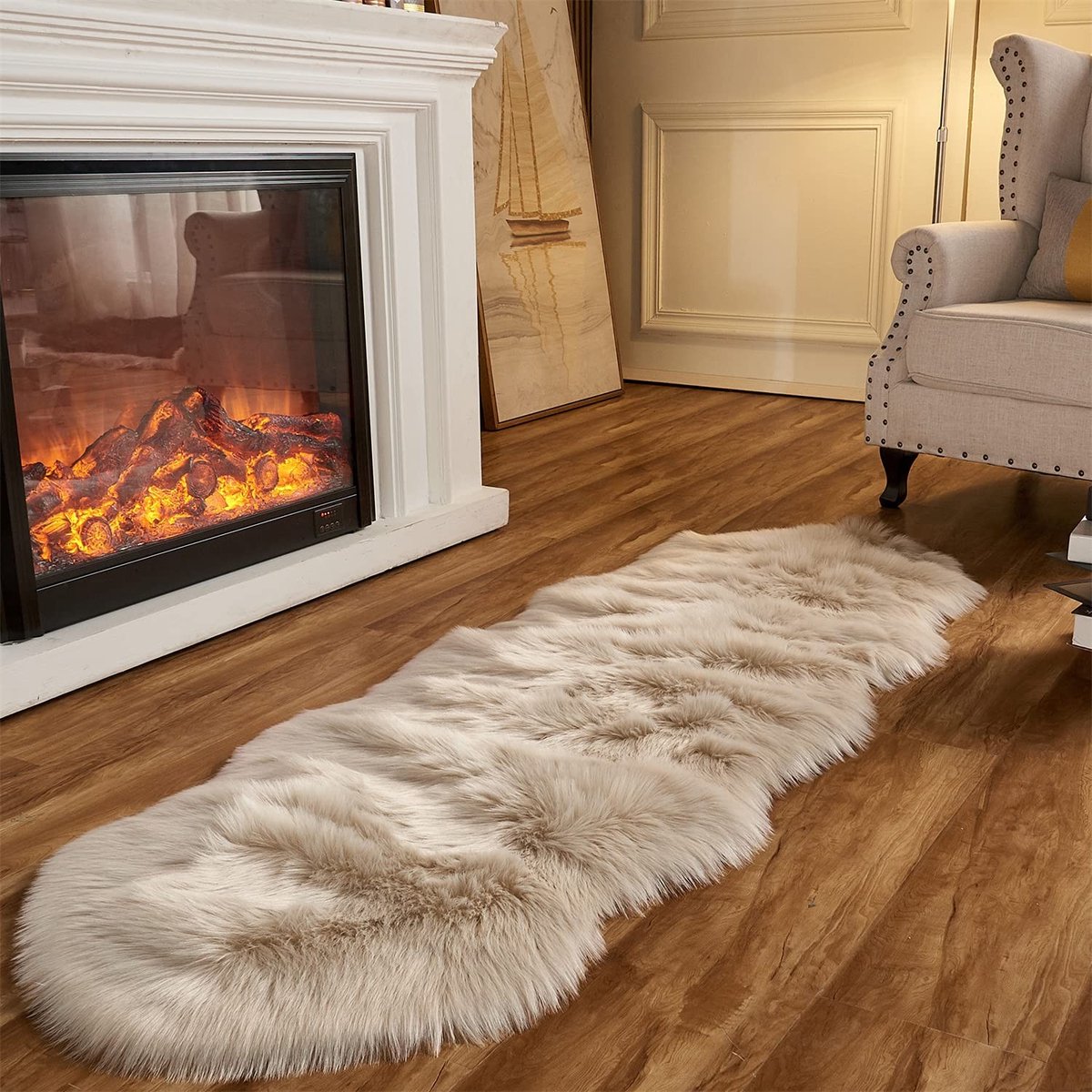 Elzusha - Faux Fur Vloerkleed - Beige - 2'x6'