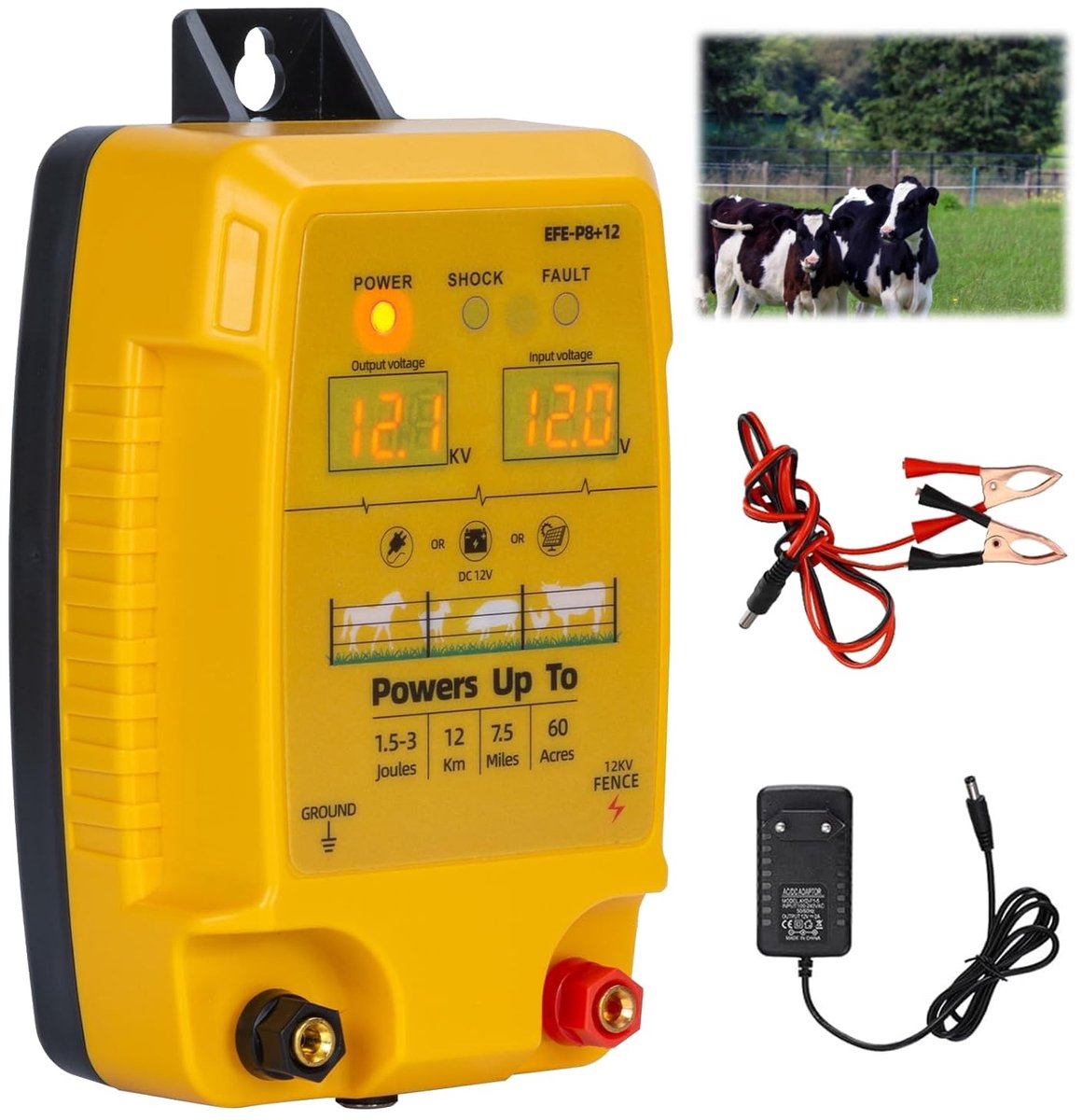 Draadloze 12V Elektrische Omheining met LED Display, 1.5-3 Joule, Waterdicht, Bereik tot 10km voor Runderen, Schapen en Pluimvee