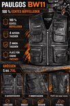 Zwart Paulgos BW11 vest van 100% echt buffelleer met 4 buitenzakken, 2 binnenzakken en ruimte voor patches.