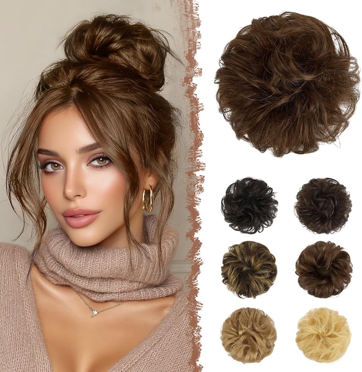 Natuurlijke Haarstuk voor Opsteekkapsels - 100% Menselijk Krullend Haar, Donut Chignon en Paardenstaart Extensions voor Vrouwen, Maroon