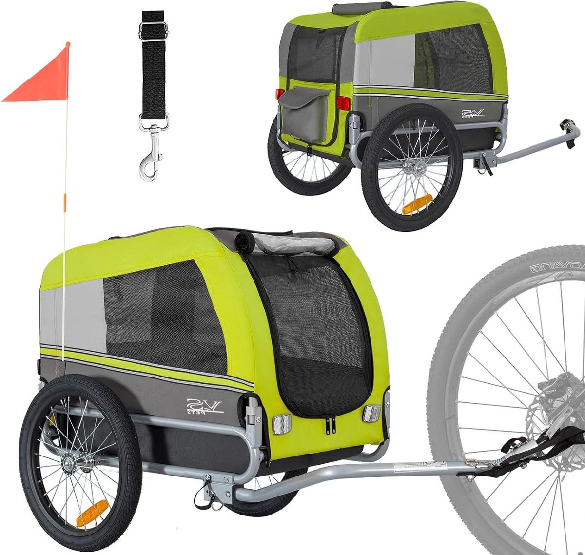 Hondenaanhanger Fietskar - Hondenfietskar - Actief met hond - Versterkte bodem - M 30 kg - Groen