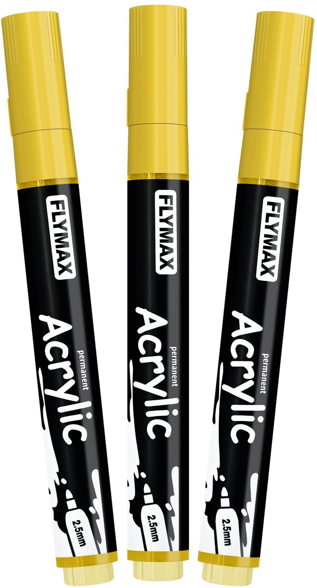 Elzusha - Permanente Marker Pens Geel 2.5mm - Set van 3