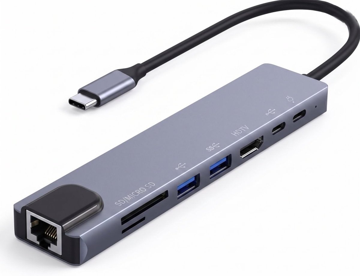 Elzusha - 8-in-1 USB C Hub met Ethernet Adapter
