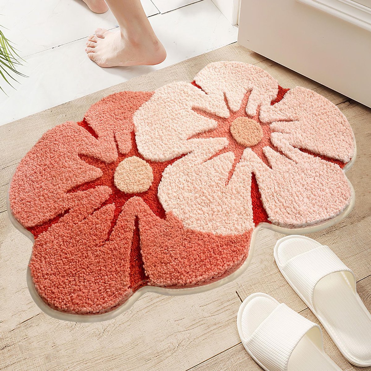 Elzusha - Roze Bloemen Badmat 45 x 70 cm met Antislip