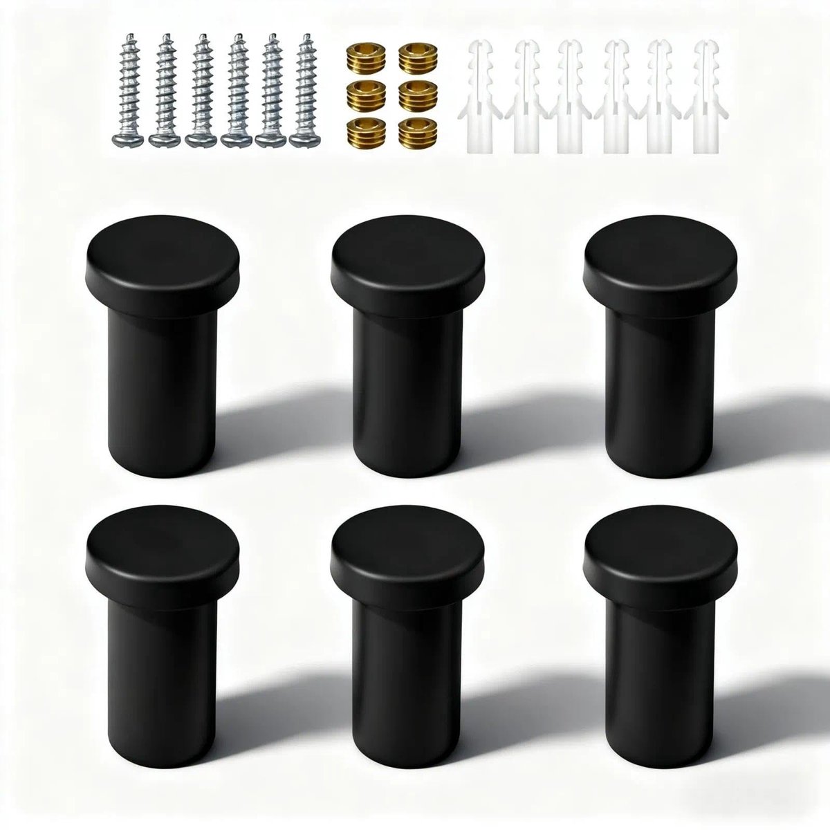 Elzusha - Set van 6 Zwarte Wandhaakjes voor Handdoeken en Tassen