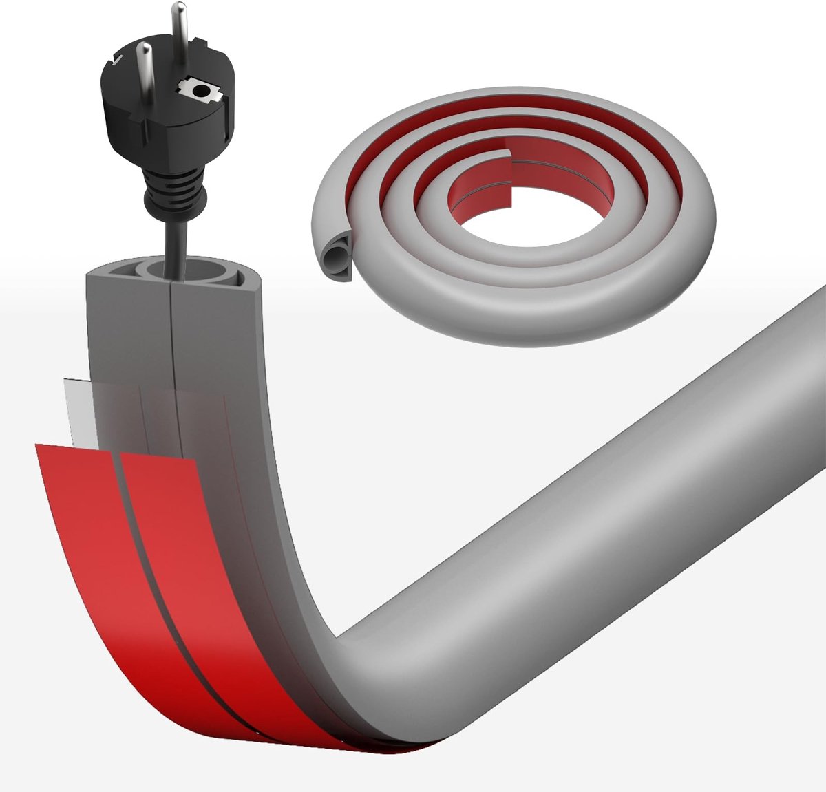 Elzusha - Zelfklevende Grijze Kabelgoot 2cm x 3m - PVC Kabelbescherming voor Muur en Vloer
