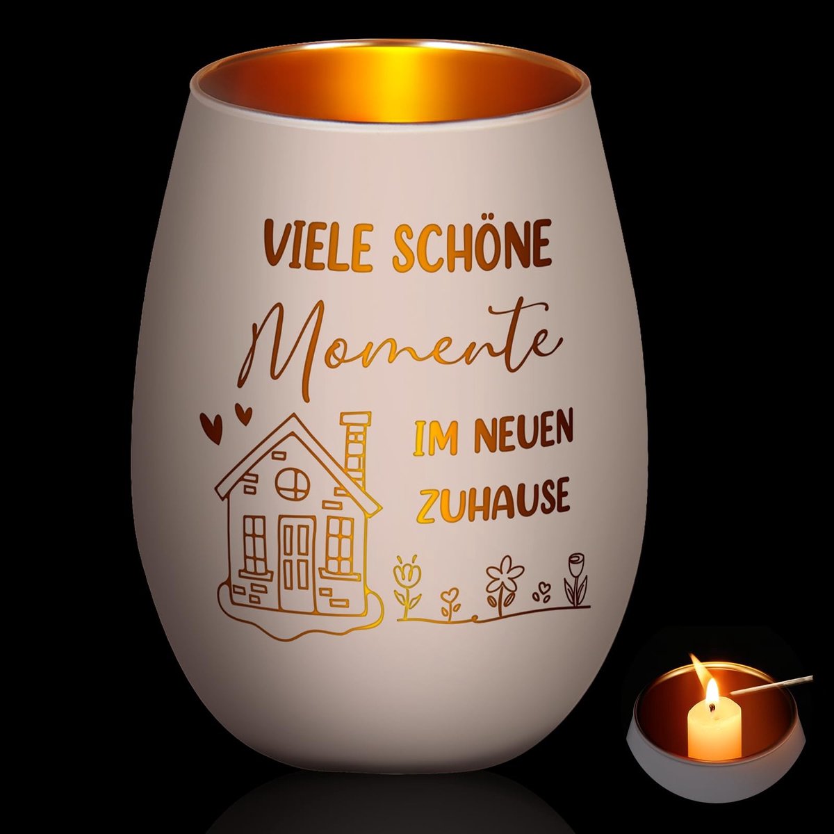 Elzusha - Glazen Windlicht met Kaarsen voor Huiswarming Cadeau