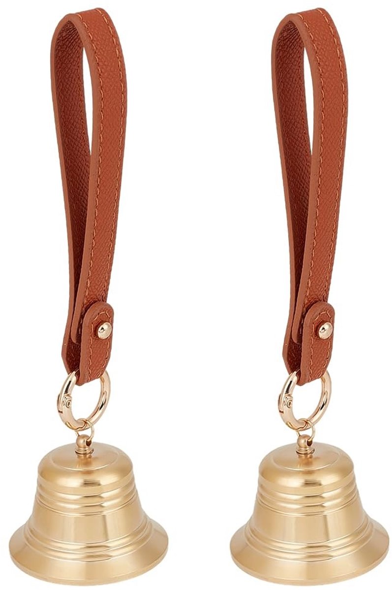 Elzusha - Set van 2 Deurbellen met PU Leren Hanger en Messing Klokken
