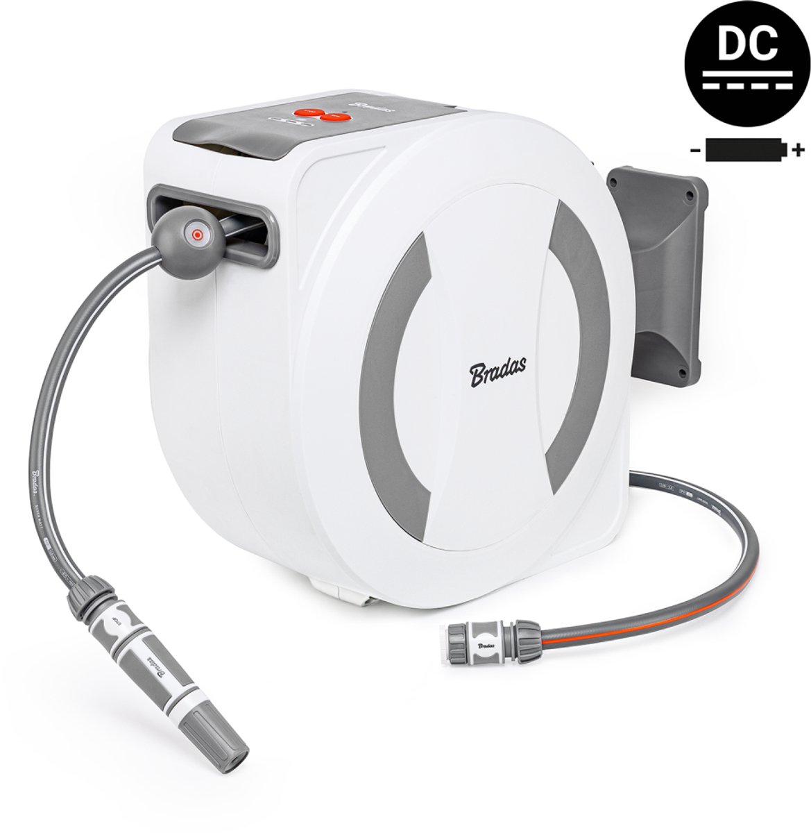Bradas Elektrische Wandslangenbox 30m – Automatische Tuinslanghaspel 1/2” – White Line – Met Accu