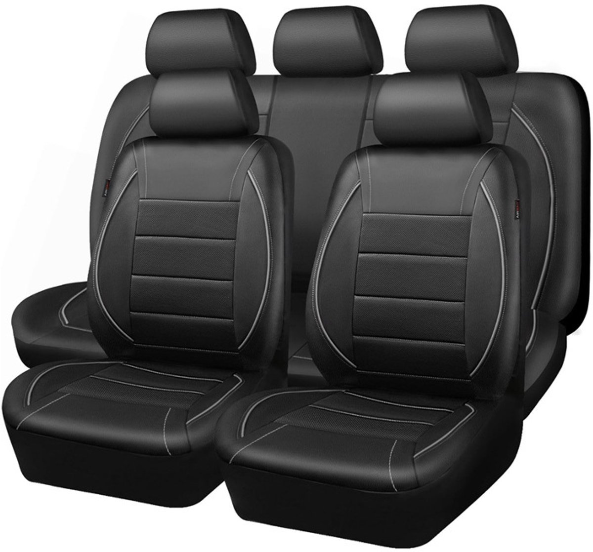 casalora - 9-Delig Autostoelhoezen set - Zwart-Wit - Universeel voor auto - Stoelhoes Auto - Bestuurder/Bijrijder Stoelhoes/Achterbank
