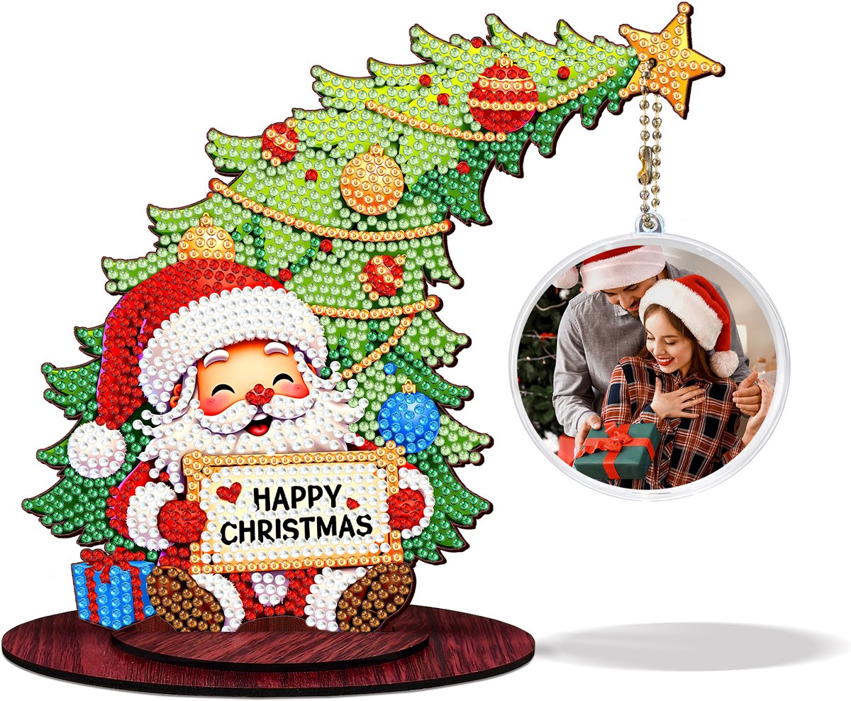 Adorzy Diamond Painting Kerstboom met Foto - Kerstman - Diamond Painting Volwassenen – Diamond Painting Volledig Pakket