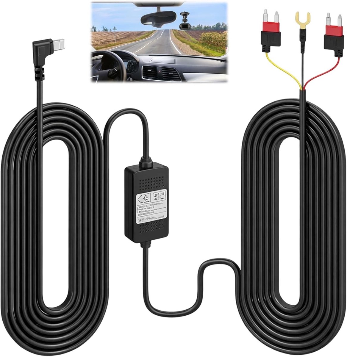 Hardwire Kit voor Dashcam met Type-C Aansluiting, 12V-24V naar 5V 3A, Parkeerstand en Ondervoltage Bescherming - 3.2m Kabel voor Betrouwbare Voeding en Veiligheid