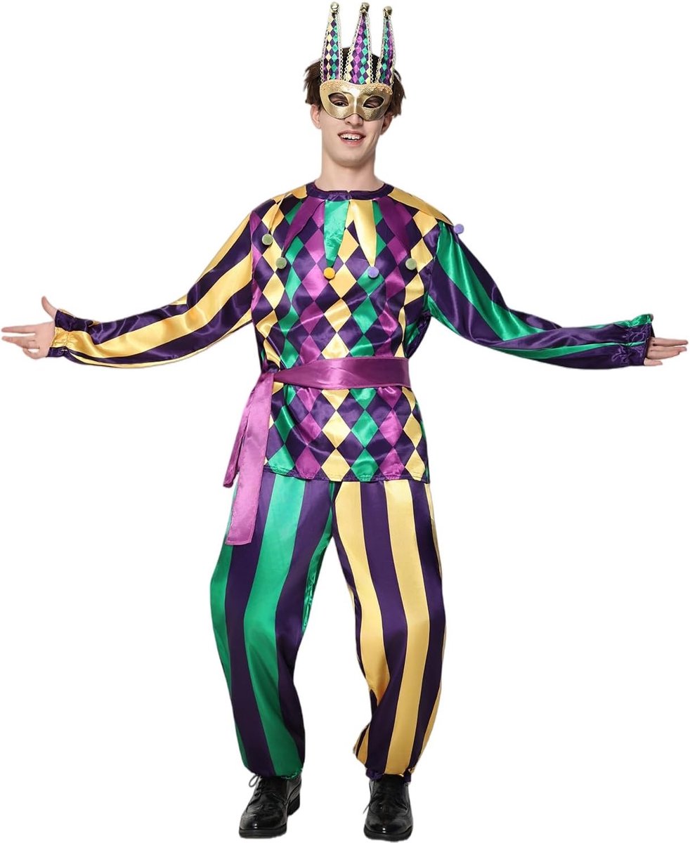 Mardi Gras Nar Costume voor Mannen - Feestoutfit voor Volwassenen met Unieke Stijl en Comfort