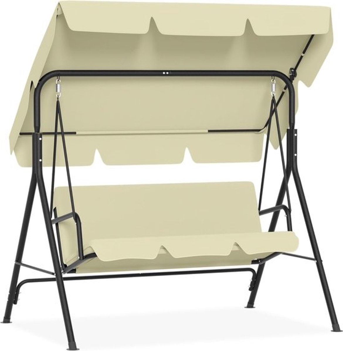 Tuinschommel 3-zits met verstelbaar zonnedak en ligfunctie - Modern staal - Beige