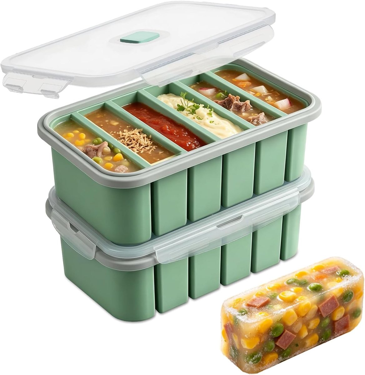 Vrieshouder voor ijsblokjes met deksel, 6 vakken, lekvrij en vaatwasmachinebestendig, ideaal voor het maken van ijs en smoothies