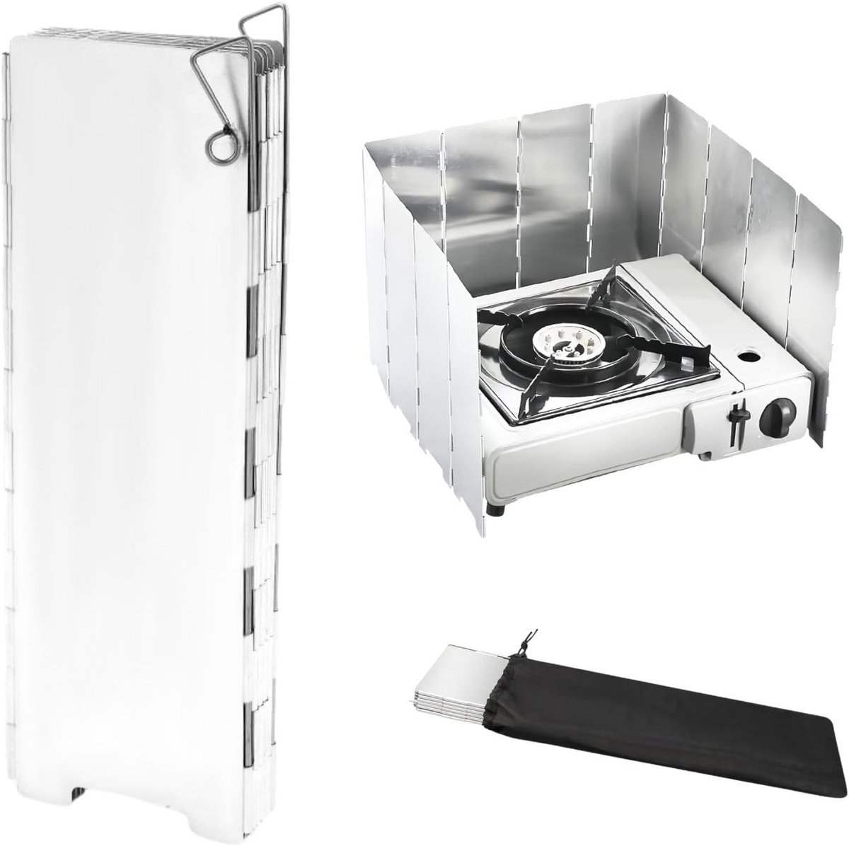 Opvouwbare Aluminium Windbescherming voor Gasfornuis met 12 Lamellen en Draagtas - Lichtgewicht en Stabiel voor Buiten Camping en Grillen