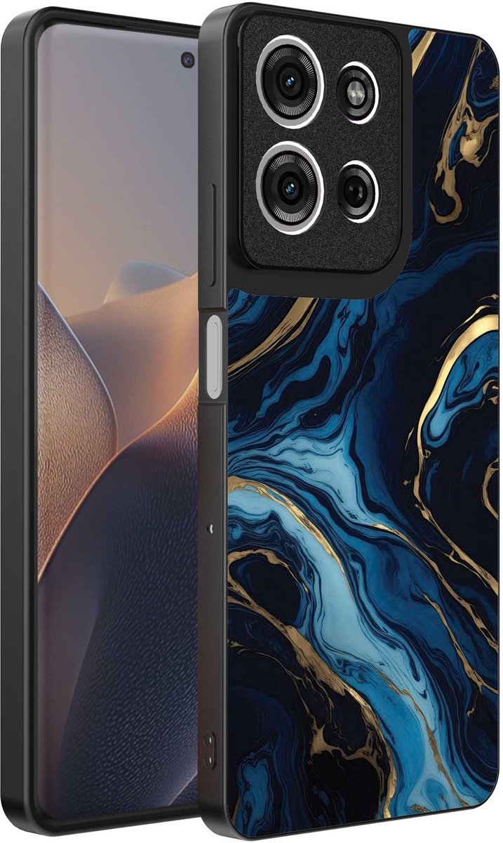 Geschikt voor Motorola Edge 60 Fusion Telefoonhoesje met marmer opdruk - TPU backcover case gold blue marble design - Goud Blauw - Smartphonica geschikt voor Motorola Edge 60 Fusion