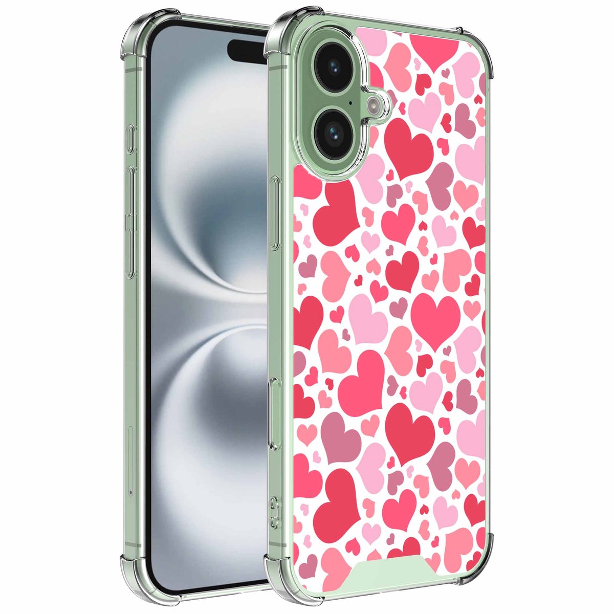 Smartphonica Geschikt voor iPhone 16 Plus Telefoonhoesje met Hartjes opdruk - Draadloos op te laden - Shockproof Siliconen TPU Strong Case - Sterk Schokbestendig Telefoonhoesje geschikt voor iPhone 16 Plus