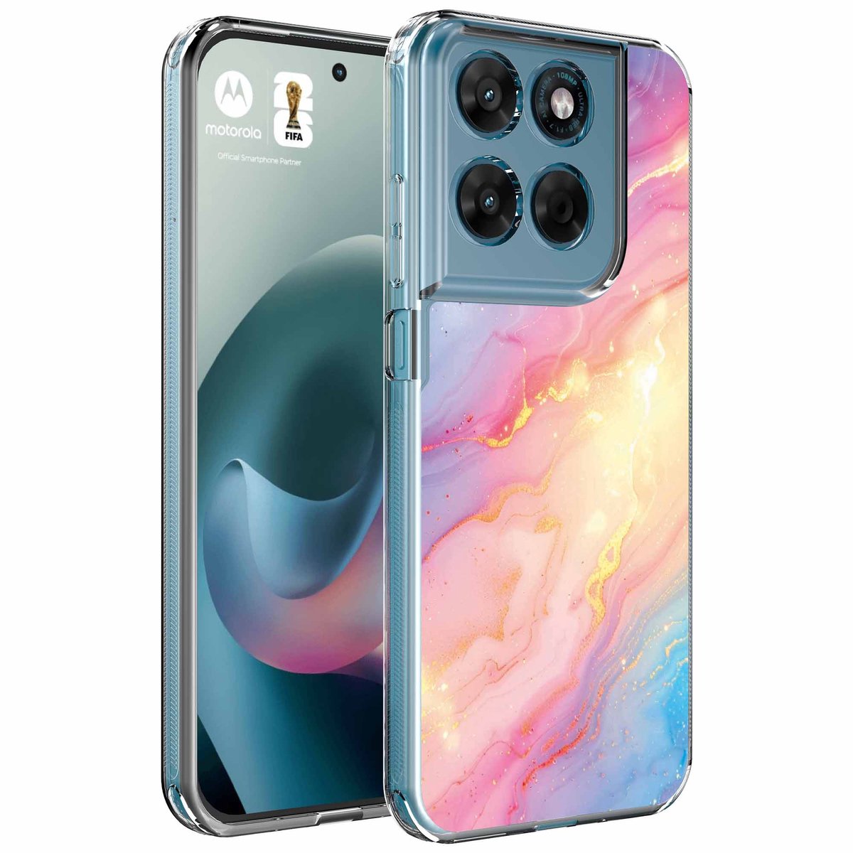 Smartphonica Geschikt voor Motorola Moto G77 Telefoonhoesje met Glitter Marmer opdruk - Draadloos op te laden - Shockproof Siliconen TPU Strong Case - Sterk Schokbestendig Telefoonhoesje geschikt voor Motorola Moto G77