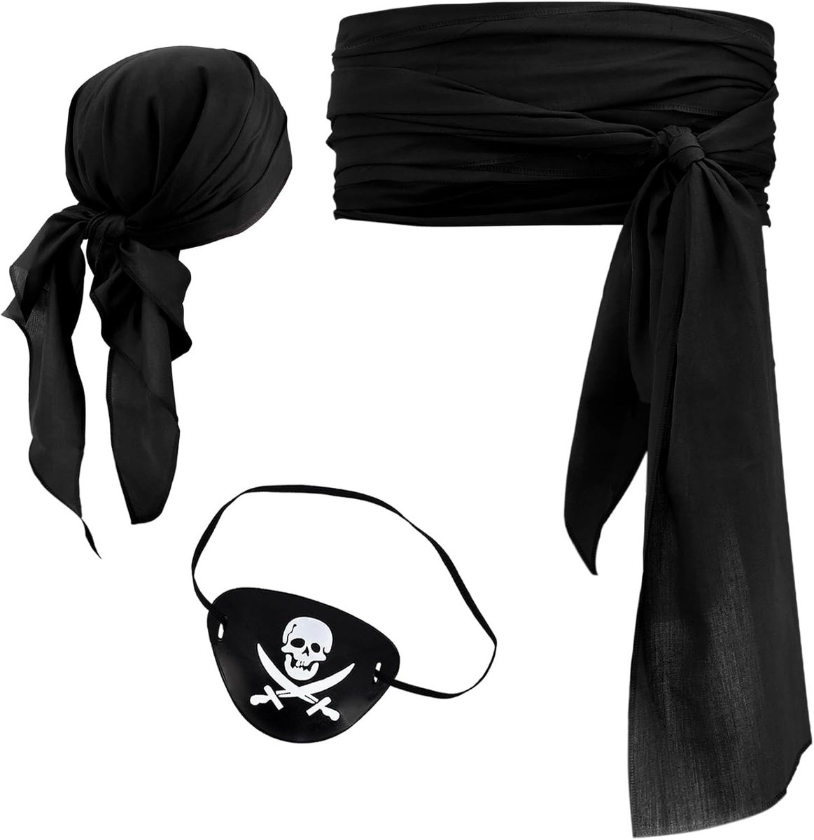 Halloween piratenkostuum accessoires set met hoofddoek, sjerp en oogklep voor een spookachtige look