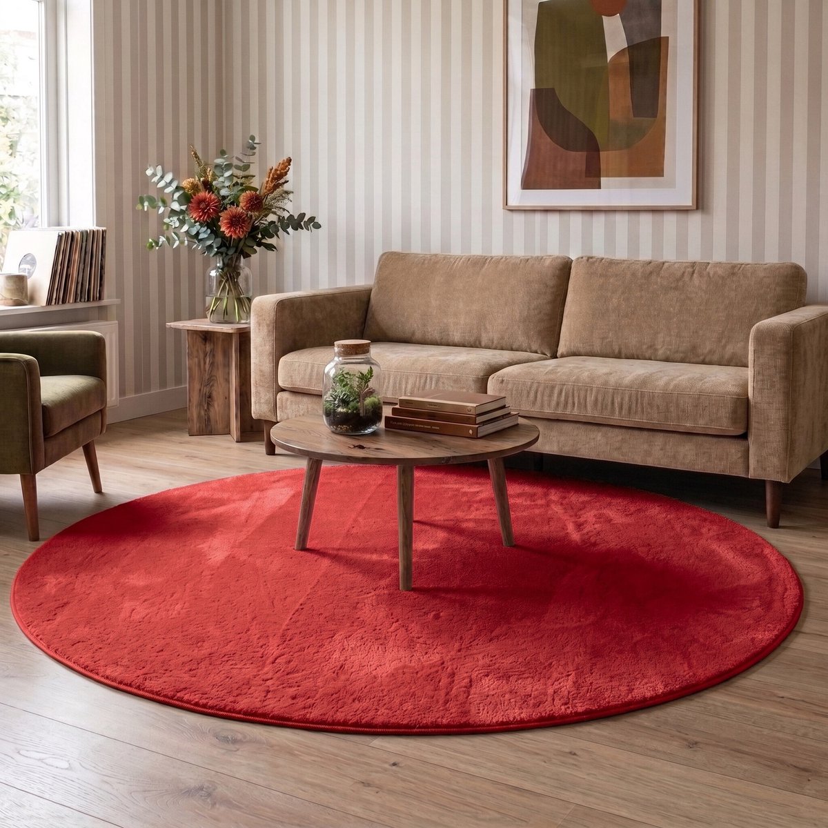 NATURL. Rond wasbaar vloerkleed - Vivid Rood - Ø 100cm